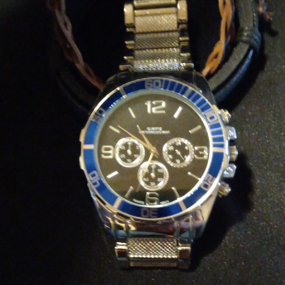 Men's Silver and Blue Watch